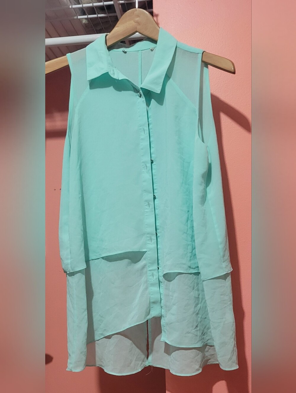 Light Aqua Sleeveless Button-Front Blouse